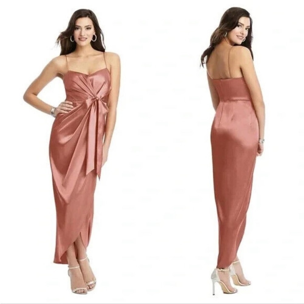 AFTER SIX Draped Desert Rose Satin Midi Formal Dress NWT - Picture 1 of 10